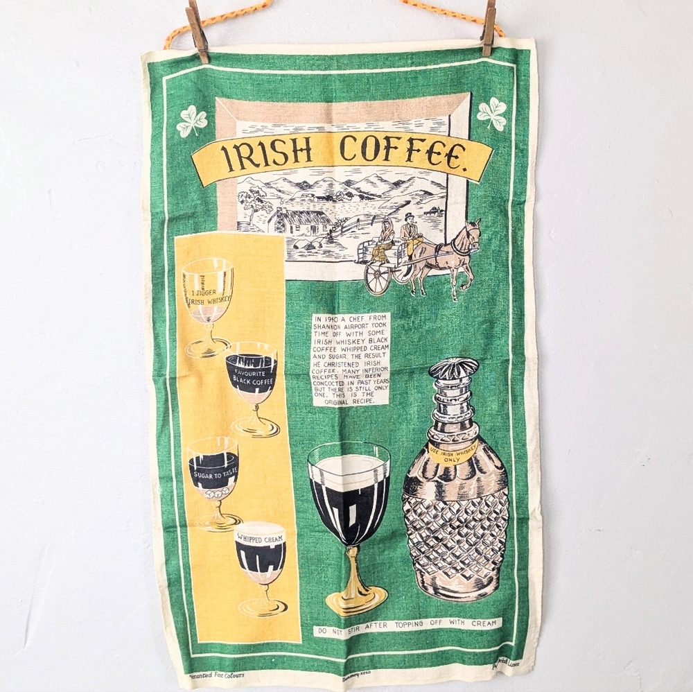 Vintage Irish Coffee Tea Towel Irish Linen
